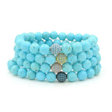 Micro Pave Kallaite CZ Turquoise Beaded Bracelet 6.5-8 Inches