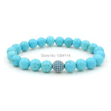 Micro Pave Kallaite CZ Turquoise Beaded Bracelet 6.5-8 Inches