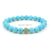 Micro Pave Kallaite CZ Turquoise Beaded Bracelet 6.5-8 Inches