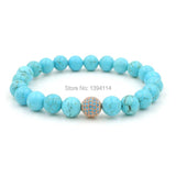 Micro Pave Kallaite CZ Turquoise Beaded Bracelet 6.5-8 Inches