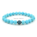 Micro Pave Kallaite CZ Turquoise Beaded Bracelet 6.5-8 Inches