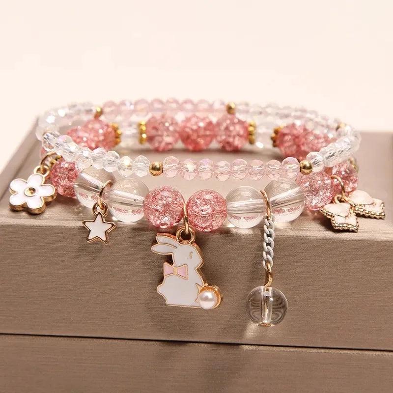 Rabbit Flower Crystal Beaded Bracelet - Boudoir Jewelry Hand String Bracelet