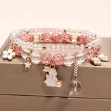 Rabbit Flower Crystal Beaded Bracelet - Boudoir Jewelry Hand String Bracelet