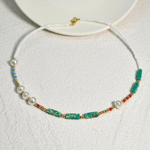 Green Stone Pearl Necklace Unique Women's Clavicle Chain
