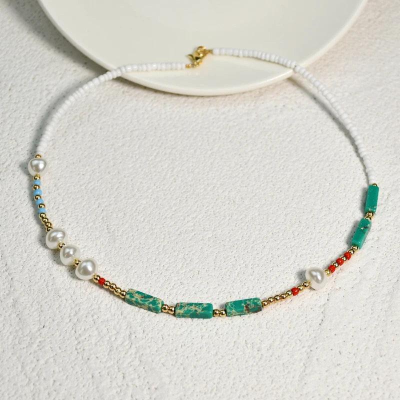 Green Stone Pearl Necklace Unique Women's Clavicle Chain