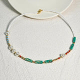 Green Stone Pearl Necklace Unique Women's Clavicle Chain