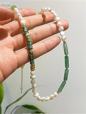 Green Stone Pearl Necklace Unique Women's Clavicle Chain