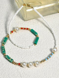 Green Stone Pearl Necklace Unique Women's Clavicle Chain