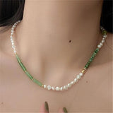 Green Stone Pearl Necklace Unique Women's Clavicle Chain