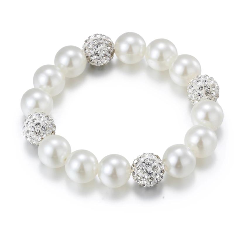 Pearl Beaded Bracelet for Women 12mm Rhinestone Jewelry Gift