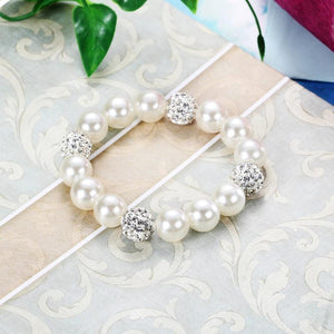 Pearl Beaded Bracelet for Women 12mm Rhinestone Jewelry Gift