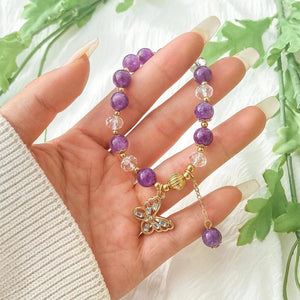Sweet Pearl String Elastic Bracelet Strawberry Crystal Butterfly Bracelet