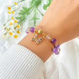 Sweet Pearl String Elastic Bracelet Strawberry Crystal Butterfly Bracelet