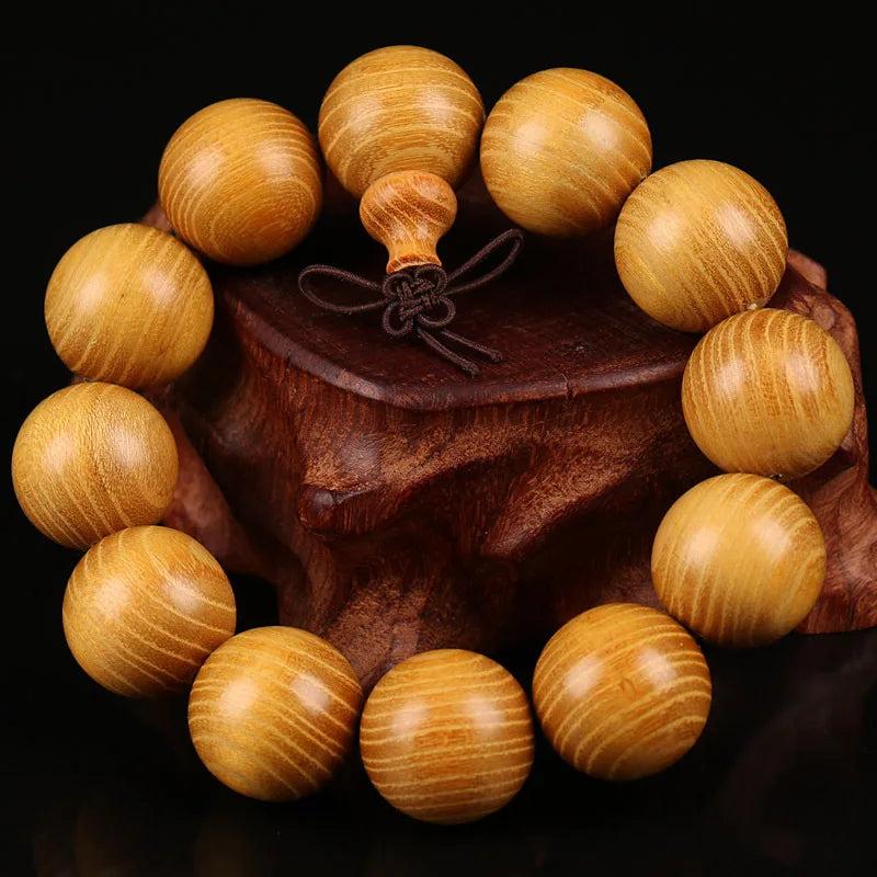 BIG Natural Wood Bracelet Disc Full Buddha Prayer Beads Men Jewelry