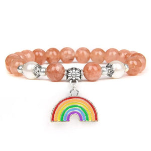 Rainbow Couple Bracelet Pink Red Natural Stone Bead Healing Bracelet
