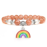 Rainbow Couple Bracelet Pink Red Natural Stone Bead Healing Bracelet