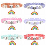 Rainbow Couple Bracelet Pink Red Natural Stone Bead Healing Bracelet