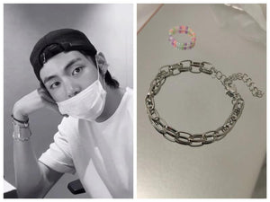 Kpop Taehyung V Punk Chain Link Bracelet H-pop Style Jewelry for Fans