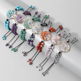 Tree of Life Charm Beads Bracelet Natural Stone Amethysts Quartz Braided