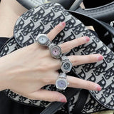 Vintage Rings Punk Elastic Adjustable Timetable Quartz Ladies Fade Resistant