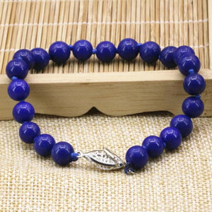 Natural Lapis Lazuli Stone Beads Bracelet 7.5in