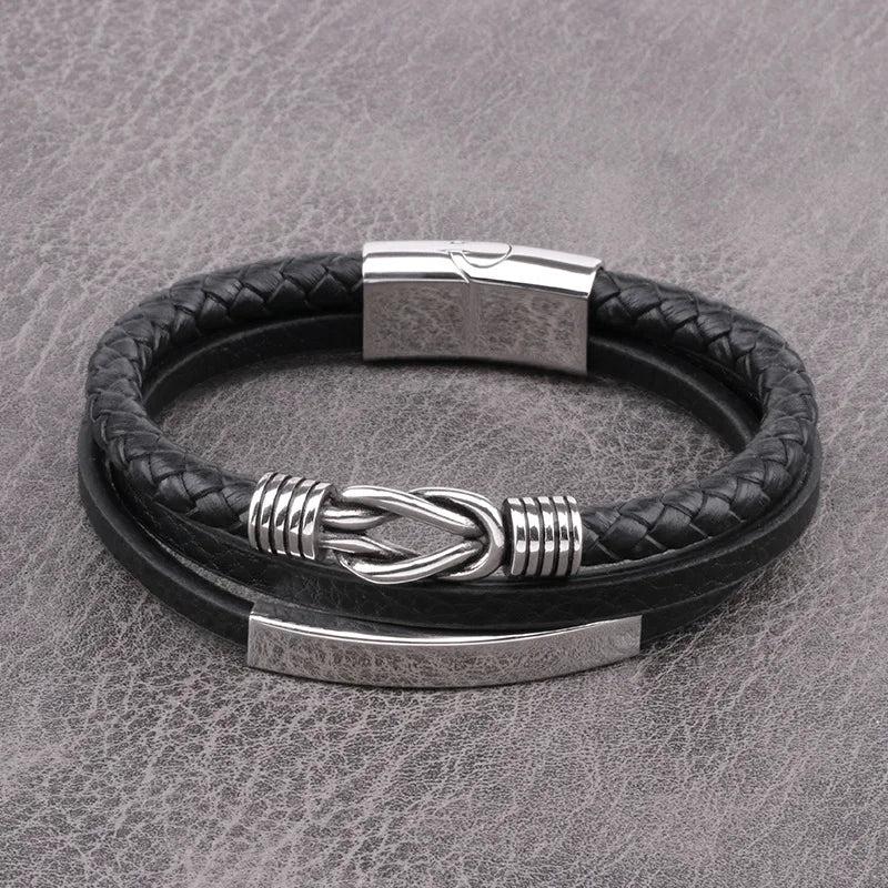 Skull Men Jewelry Titanium Steel Leather Bracelet Stainless Steel Knot