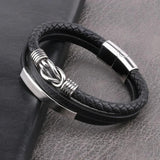 Skull Men Jewelry Titanium Steel Leather Bracelet Stainless Steel Knot