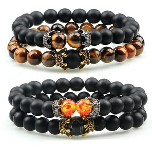 2Pcs Beaded Bracelet Volcanic Stones Tiger Eye Bracelets&Bangles