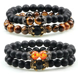 2Pcs Beaded Bracelet Volcanic Stones Tiger Eye Bracelets&Bangles