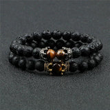 2Pcs Beaded Bracelet Volcanic Stones Tiger Eye Bracelets&Bangles