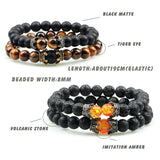 2Pcs Beaded Bracelet Volcanic Stones Tiger Eye Bracelets&Bangles