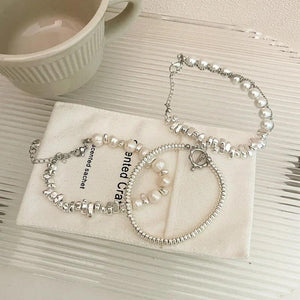 Vintage Silver Geometric Pearl OT Buckle Bracelet Women