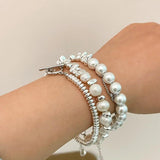 Vintage Silver Geometric Pearl OT Buckle Bracelet Women