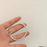 Vintage Silver Geometric Pearl OT Buckle Bracelet Women