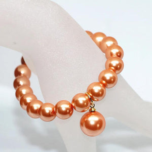 Multicolor Round Imitation Pearl Shell Beads Bracelet 7.5inch