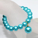 Multicolor Round Imitation Pearl Shell Beads Bracelet 7.5inch