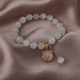 Opal Stone Beads Bracelet with Cat Pendant