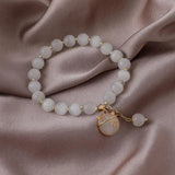 Opal Stone Beads Bracelet with Cat Pendant
