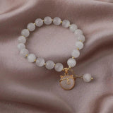 Opal Stone Beads Bracelet with Cat Pendant