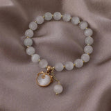 Opal Stone Beads Bracelet with Cat Pendant