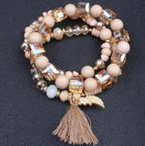 Crystal Beaded Bracelet Set with Tassel Charms for Women
