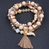 Crystal Beaded Bracelet Set with Tassel Charms for Women