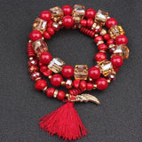 Crystal Beaded Bracelet Set with Tassel Charms for Women