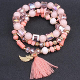 Crystal Beaded Bracelet Set with Tassel Charms for Women