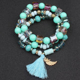 Crystal Beaded Bracelet Set with Tassel Charms for Women
