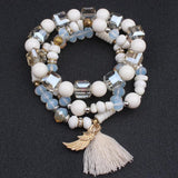 Crystal Beaded Bracelet Set with Tassel Charms for Women