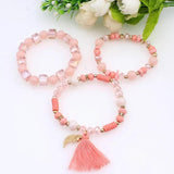 Crystal Beaded Bracelet Set with Tassel Charms for Women