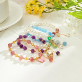 Sweet Pearl String Elastic Bracelet Strawberry Crystal Butterfly Charm Bracelet