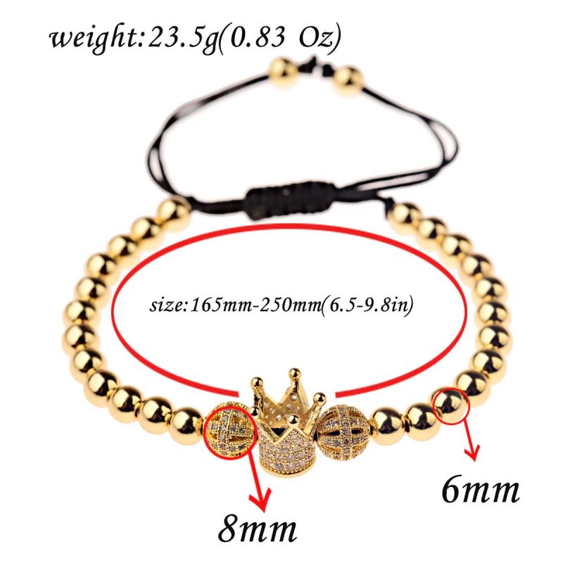 Crown Charm Bracelet Plated Copper Beads Micro Zircon Adjustable