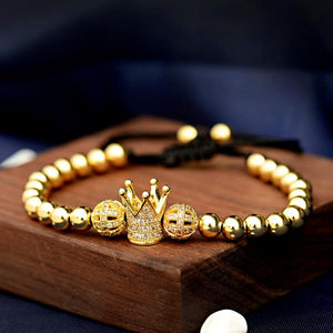 Crown Charm Bracelet Plated Copper Beads Micro Zircon Adjustable